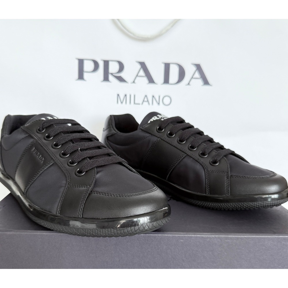 PRADA 2EG355 Blue Black Leather Re-Nylon Sneakers Shoes - NEW - US 10.5 UK 9.5 - Picture 9 of 15